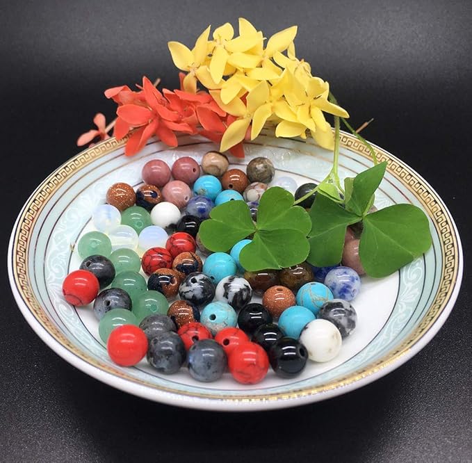 Yephac 450pcs 8mm Natural Gemstone Beads - Smooth Stone Loose Beads for Bracelet, Necklace & Earrings - DIY Jewelry Making