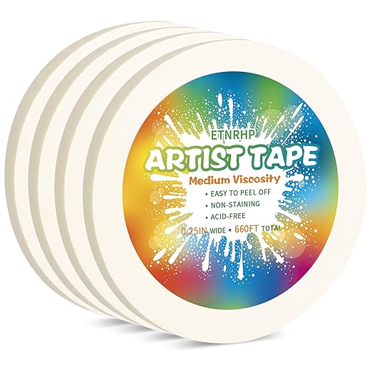 White Art Tape Medium Tack Artist Masking Tape Paper Acid Free Tape Watercolor Painters Tape Artists Tape for Drafting Art Watercolor Painting Canvas Framing, 0.25 inch Wide 660FT Long