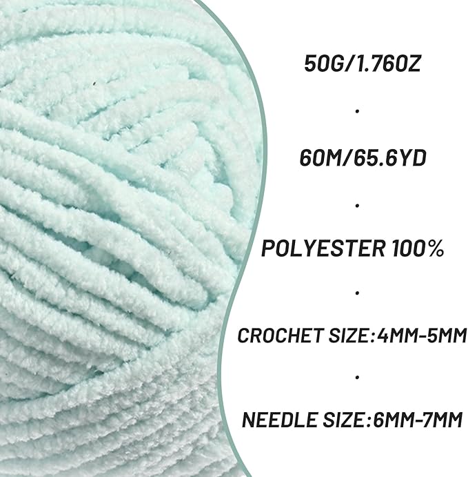 3 Pack Fluffy Velvet Yarn for Crocheting，Baby Blanket Yarn for Crocheting Soft，150g(196.8yds) Amigurumi Yarns，Plush Chenille Crochet Yarns，Puzzle Yarn for Crochet Weaving Craft(3 Pale Cyan)