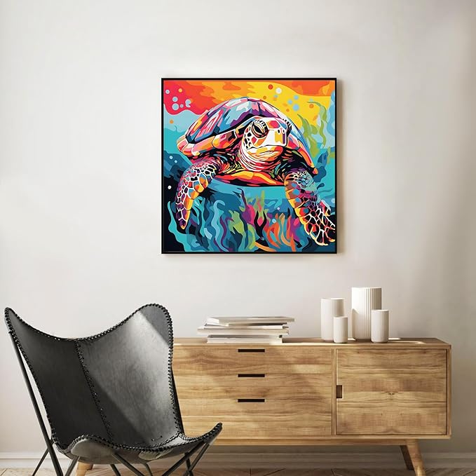 Framed Paint by Numbers Kit for Adults Beginner Sea Turtle, Adult Paint by Number Kits on Canvas Framed Animal, DIY Acrylic Oil Painting by Numbers with Frame, Perfect for Home Decor Gift 10 X 10 Inch
