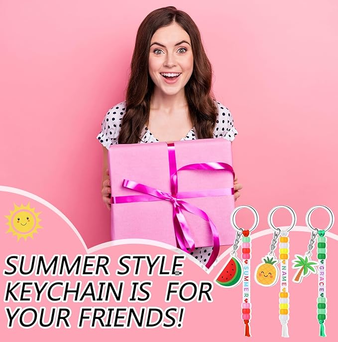 Landical 564 Pcs Summer DIY Bead Keychain Kit Key Chain Making Craft Adjustable Letter Beads String Mama Sport Gift Alphabet Jewelry Backpack Accessories Holiday Party Favor (Hawaii, Vibrant Color)