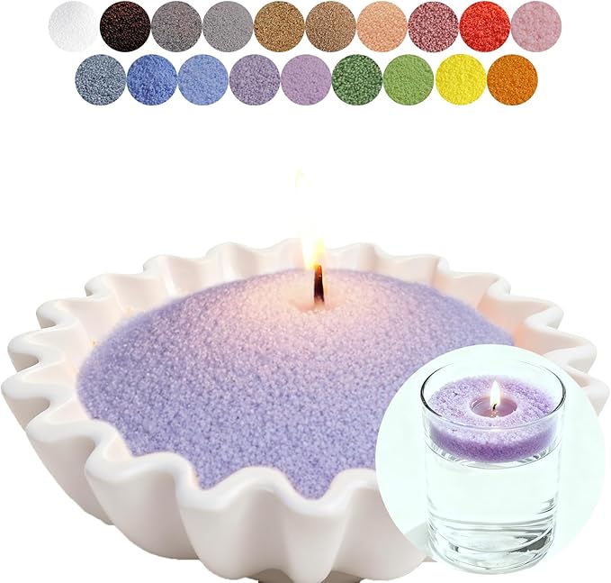 Aufien Candle Sand with Wicks, 21.4 Oz Pearled Candle, DIY Bead Powder Sand Wax Making kit Refillable Non Toxic for Handmade, Mother's Day Wedding and Halloween Christmas Decorations Purple