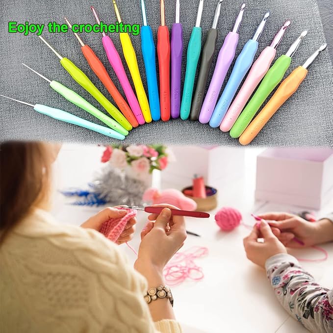 Hobekoee Size I/5.5mm Crochet Hook Ergonomic Handle for Arthritic Hands Soft & Smooth Knitting Needles for Beginners and Crocheting Yarn