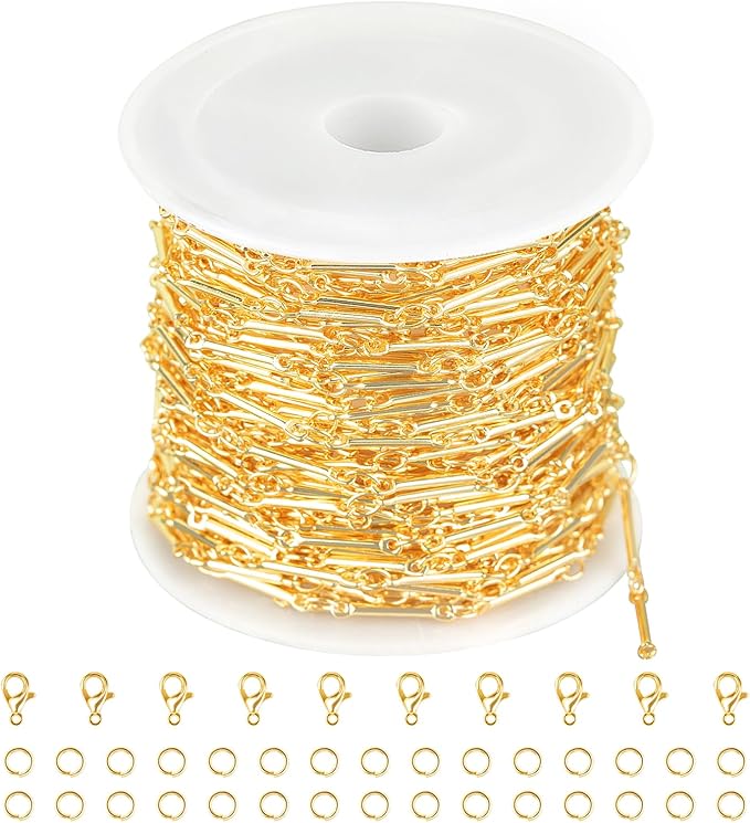 Jabogrii 16.4 Feet 18K Gold Plated Brass Chain for Jewelry Making Columnar Necklace Bracelet Jewelry Making Chains with Lobster Clasps and Open Jump Rings