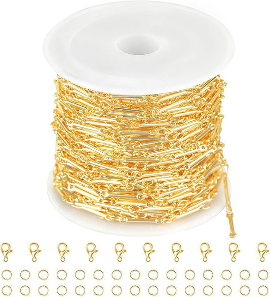 Jabogrii 16.4 Feet 18K Gold Plated Brass Chain for Jewelry Making Columnar Necklace Bracelet Jewelry Making Chains with Lobster Clasps and Open Jump Rings