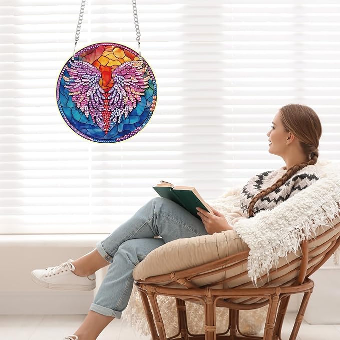AiYuanzsh Feather Diamond Art Painting Hanging Pendant Kit Special Shaped Diamond Dots Art Acrylic Ornaments Diamond Art Pendant for Adult Home Wall Window Decor Gift