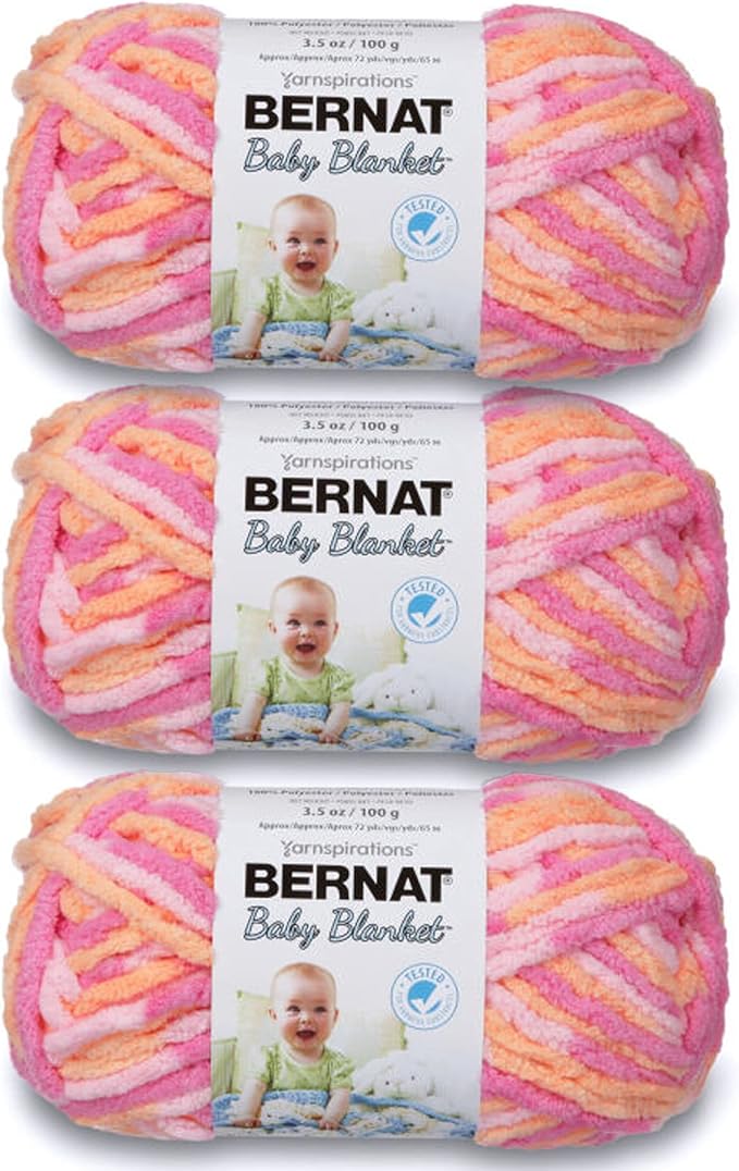 Bernat Baby Blanket Peachy Yarn - 3 Pack of 100g/3.5oz - Polyester - 6 Super Bulky - 72 Yards - Knitting/Crochet