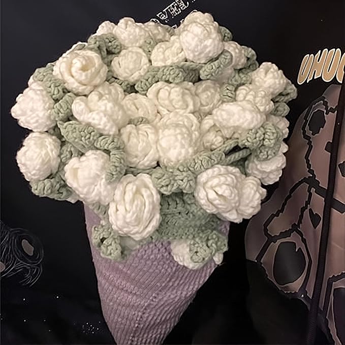 THMINS Beginner Crochet Kit – DIY Floral Blanket with Hook, Pattern & Step-by-Step Video Tutorial, Easy Craft Gift for Women, Christmas/Birthday (White)