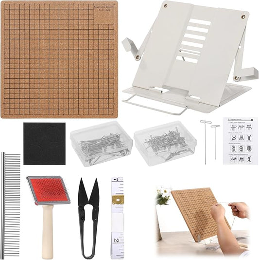 106 PCS Macrame Board Set, with 11x11 Inch Macrame Board Adjustable Holder with T Pins Double Sided Grids Bracelet Making Board with Brush Scissor Ruler Tools for Braiding Cording Creating (C)