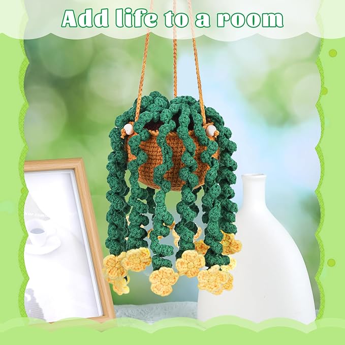 Kogyxe Beginners Crochet Kit, Hanging Potted Plants Knitting Starter Pack, Amigurumi Crochet Starter Kits w Step-by-Step Video Tutorials for Beginners Decoration, Plants Family (40%+ Yarn)
