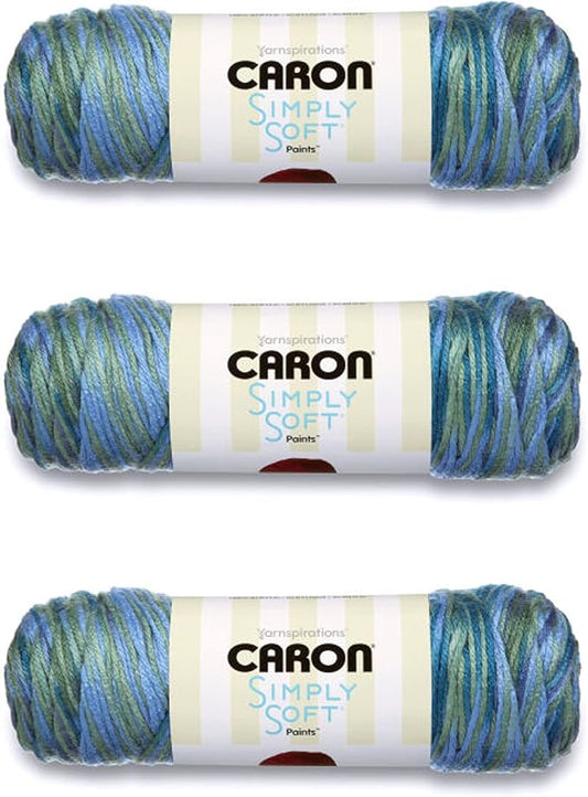 Caron Simply Soft Spring Brook Paints Yarn - 3 Pack of 141g/5oz - Acrylic - 4 Medium (Worsted) - 235 Yards - Knitting/Crochet, 6oz