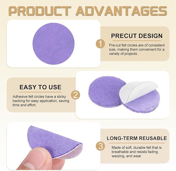 uxcell 100 Pcs Adhesive Felt Circles, 3/8" Round Non-Woven Felt Pads Stickers Dots Pre Cut for DIY Crafts Sewing Handcraft Costume Holiday Decoration, Light Purple