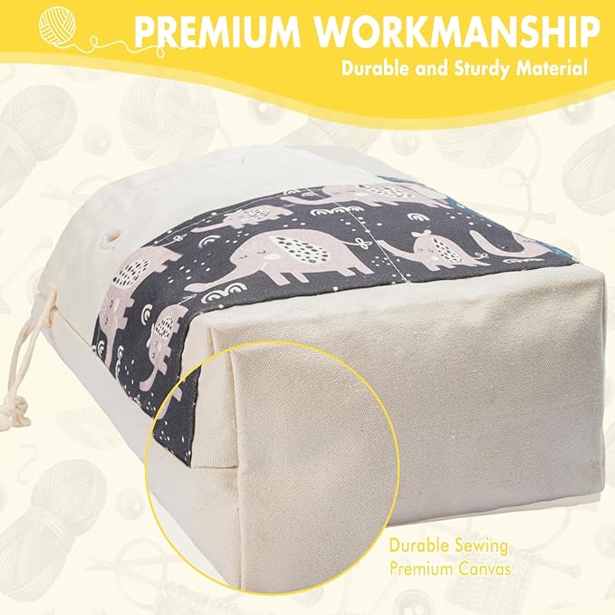 Crochet Bag, Handy Knitting Project Yarn Bag, Crochet Accessories Yarn Storage Organizer, Knitting Bags and Totes for Crocheting on The Go, 12x13x5'' (Gray Elephant, Small)
