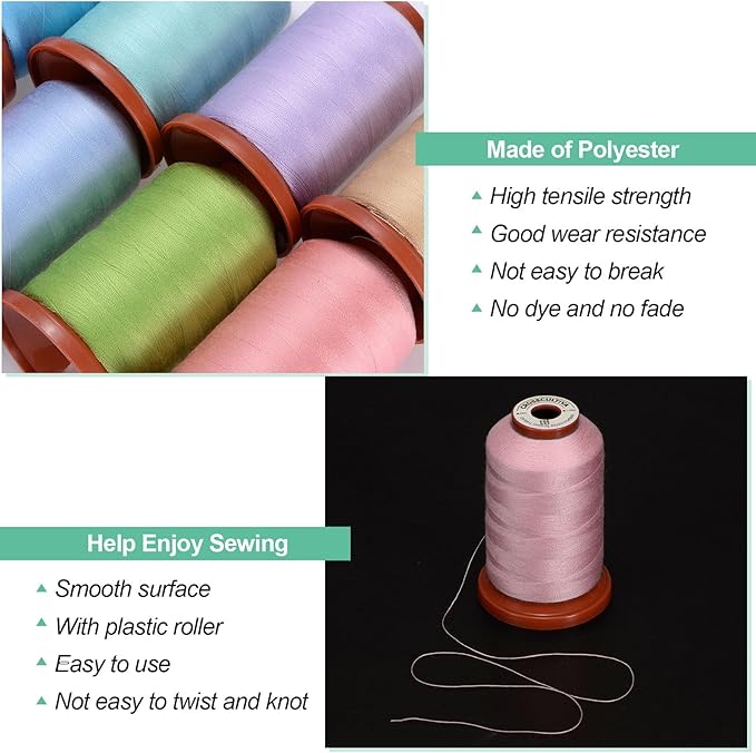 uxcell 40D/2 Sewing Thread 1100 Yards Polyester Household Sewing String Hand Stitching Polyester Cord for Clothing Stitching Shoe Bag Repairing DIY Craft Powder Pink