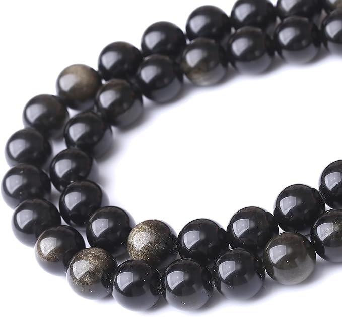 12MM 30PCS Gold Obsidian Stone Beads for Jewelry Making DIY Gemstone Round Crystal Bracelet Necklace