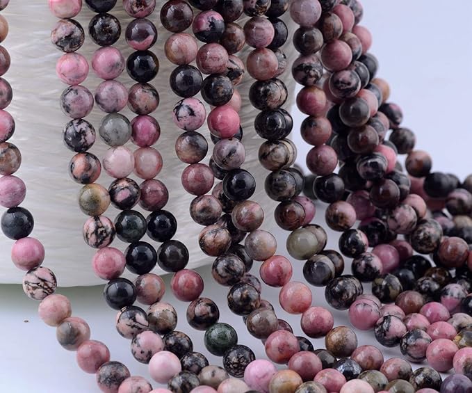 Natural Stone Beads 100pcs 6mm Black Stripe Rhodonite Round Real Stone Beading Loose Gemstone Hole 1mm DIY Charm Beads for Bracelet Necklace Earrings Jewelry Making (Black Stripe Rhodochrosite, 6mm)