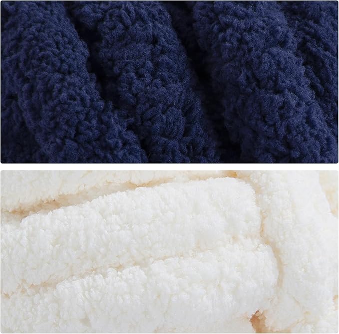 MABOZOO Assorted Chunky Yarn for Crocheting 8 Pack,Fluffy Jumbo Chenille Yarn,Soft Plush Yarn Bulky,Giant Thick Fuzzy Yarn for Hand or Arm Knitting,Cream & Navy Blue(31.7 yds,8 oz Each Skein)