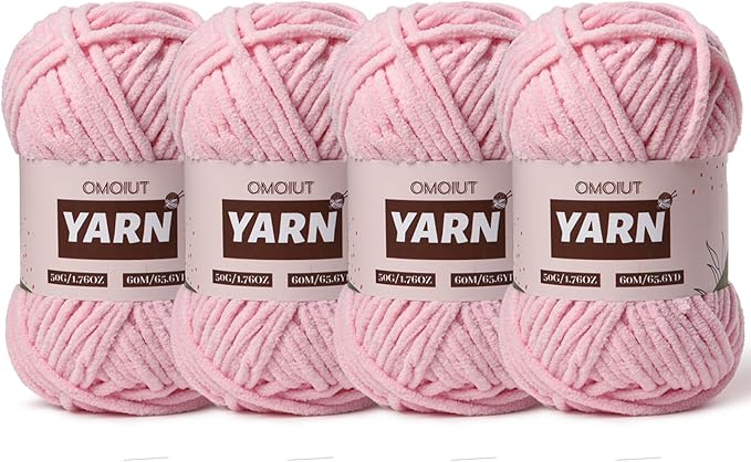 4 Packs Plush Chenille Chunky Crochet Yarn - Baby Yarn for Crocheting Soft - Velvet Yarns Knitting for Blankets Crafts - Fluffy Amigurumi Yarns 200g/262.5yds (4 Pink)