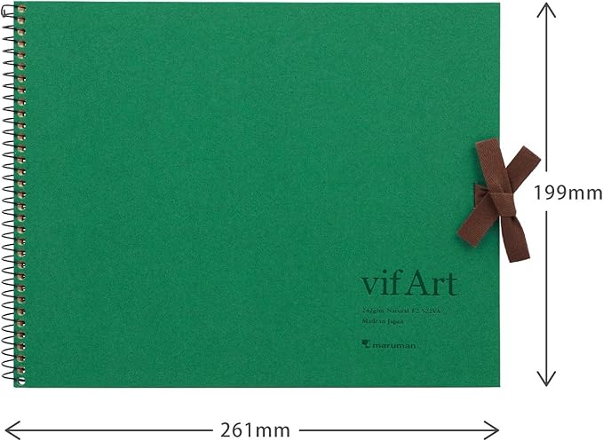 Maruman VifArt Watercolor Artbook- Premium Medium Watercolor Paper, Natural White, F2, 7.83" x 10.28", 15 Sheets/ 30 Pages, Reinforced Cover Sketchbook for Watercolor & Mixed Media, Green