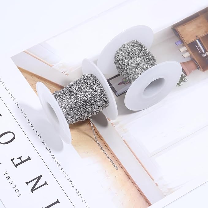 Topacket 33Feet Stainless Steel Necklace Chains Cable Link Chains for Jewelry Making DIY Craft Kit with Lobster Clasps Jump Rings