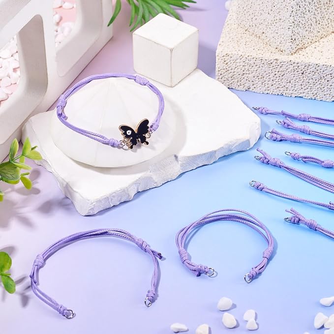 KISSITTY 20pcs Adjustable Bracelet Cords for Connector Charms Waxed Polyester Thread Cord Purple Color Half Finished Bracelet for Friendship Bracelets Jewelry Making