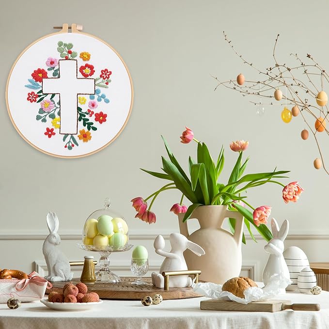 Louise Maelys Cross Embroidery Kits for Beginners, Easter Jesus DIY Cross Stitch Starter Craft Kit for Adults Including Cloth with Pattern, Hoop, Needles Instruction and Threads