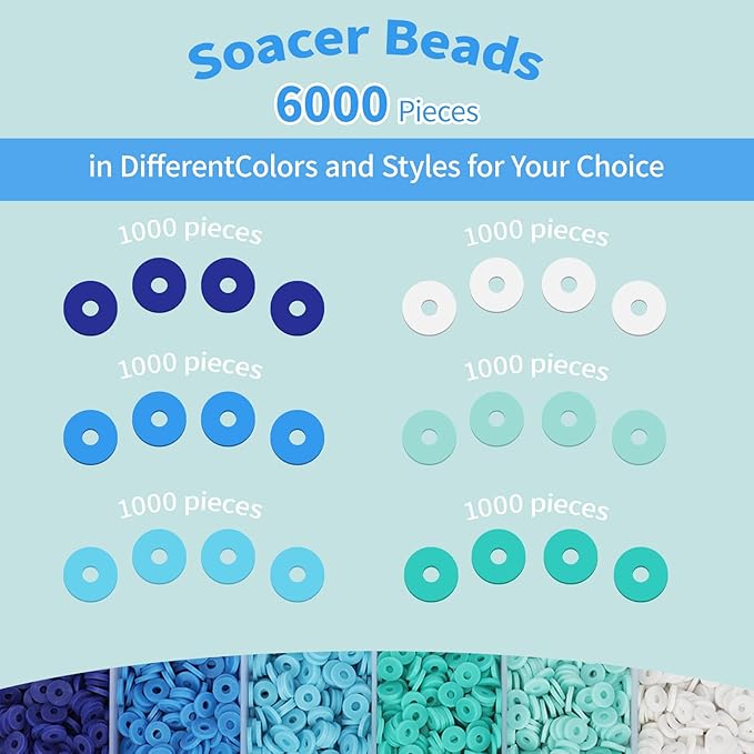 6000+Pieces Polymer Clay Beads, 6 Colors Clay Beads for Bracelets Making Heishi Beads Friendship Bracelet Making Kit for Girl Women Adults (Blue)