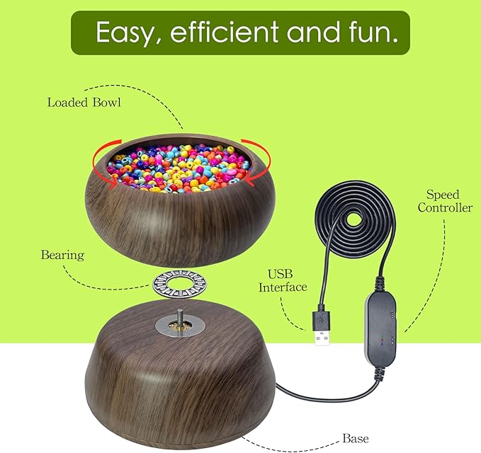 Xmada Electric Bead Spinner - Bead Spinner with 2PC Beading Needles and Seed Beads, Waist Beads Kit, Bead Spinner for Jewelry Making, Electric | Speed Adjustment Beading Tools (Black Walnut)