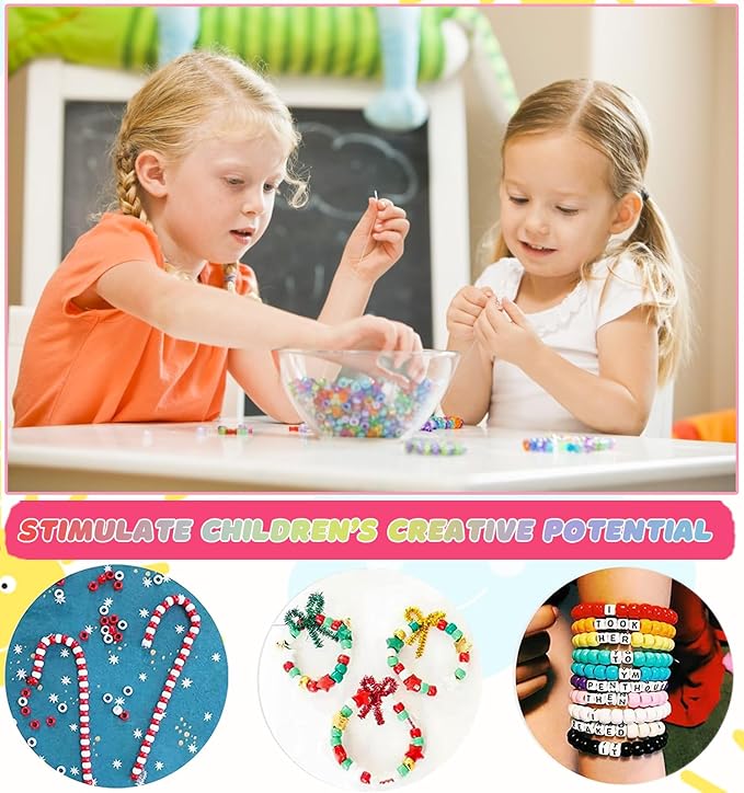 MontoSun Bead Bracelet Making Kit, Friendship Bracelets Making Beads Kit, Pony Beads Charms Beads Clay Flower Letter Beads for Jewelry Making Kit, DIY Arts and Crafts Gifts for Girls Age 6 7 8 9 10-12