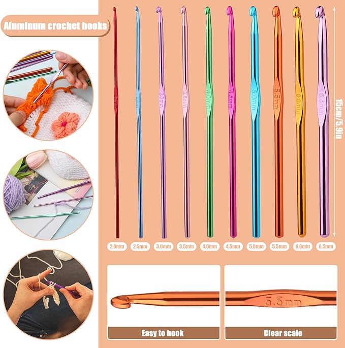 96 PCS Crochet Hooks Kit, Crochet Needles Set with Storage Bag, Aluminum Crochet Hooks with Stitch Markers and Large-Eye Blunt Needles for Experienced Crochet Hook Lovers