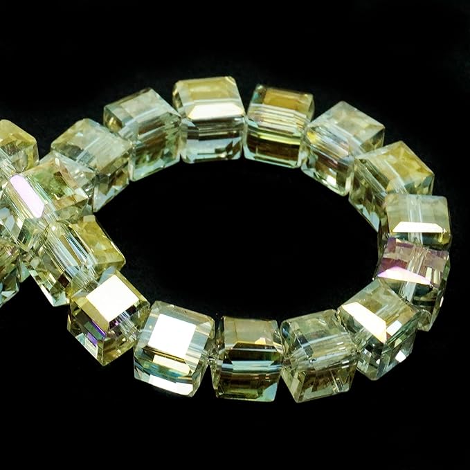 4mm Sparkle Cube Crystal Beads for Jewelry Making - Faceted Spacer Beads for Bracelets(94-100pcs, Crystal Yellow)