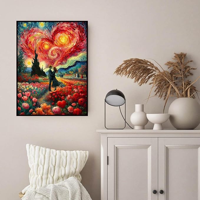 igoodom Starry Night Diamond Art Kits for Adults, Valentine's Day Diamond Painting Kit, Full Drill Round Diamond Art Kits, DIY Gem Art for Home Wall Decor Gift 12x16inch