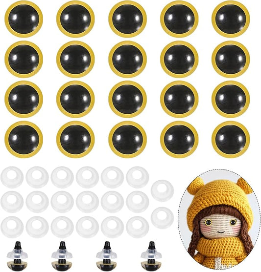 PATIKIL 10mm Safety Eyes, 20Pcs Realistic Doll Crocheting Safety Eyes with Washers for Decor Crochet Accessories Dolls Craft Halloween, Yellow