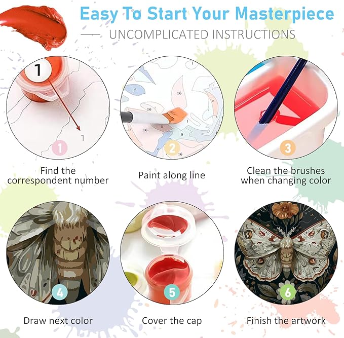 Offito Paint by Numbers Kit for Adults - Butterfly Acrylic Adult Paint by Number Kits on Canvas for Beginner, Butterfly DIY Oil Painting by Numbers for Adults Kit, Perfect for Home Decor Gift 16"x20"