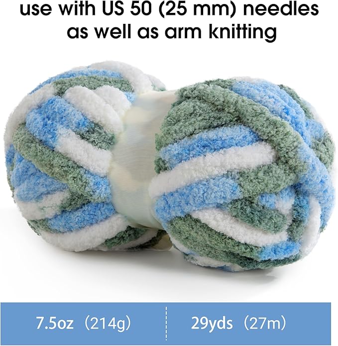 MABOZOO Tie Dye Chunky Yarn for Crocheting 8 Pack,Blue Fluffy Jumbo Chenille Yarn,Soft Plush Yarn Bulky,Giant Thick Fuzzy Yarn for Hand Knitting or Arm Knitting (31.7 yds,8 oz Each Skein)