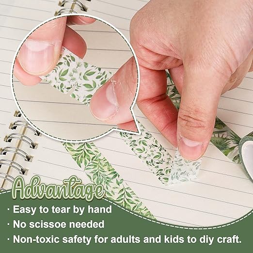 Whaline 12 Rolls Greenery Washi Tape Green Leaves Washi Tape Assorted Plants Theme Masking Decorative Tape for Scrapbook Journal DIY Art Craft Gift Wrapping Supplies