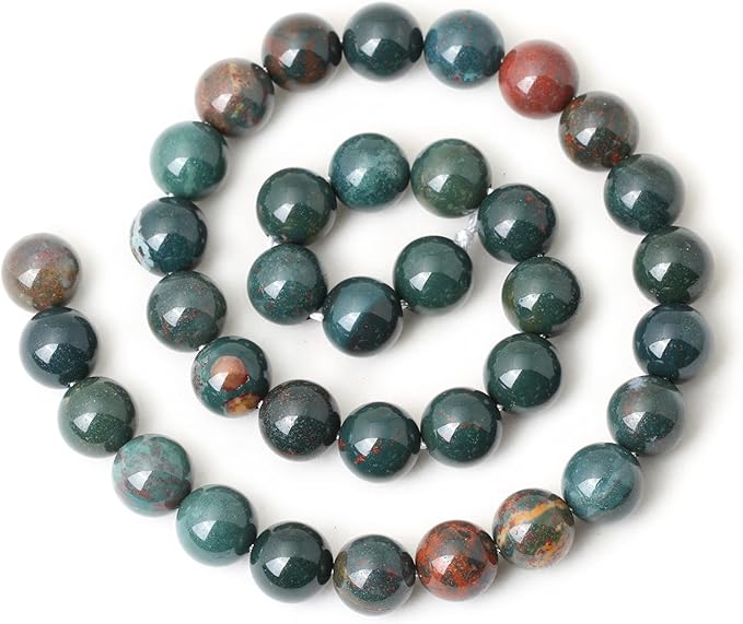 cheavian 35pcs 10mm natural indian bloodstone round loose beads for jewelry making diy bracelet necklace materials 1 strand 15"
