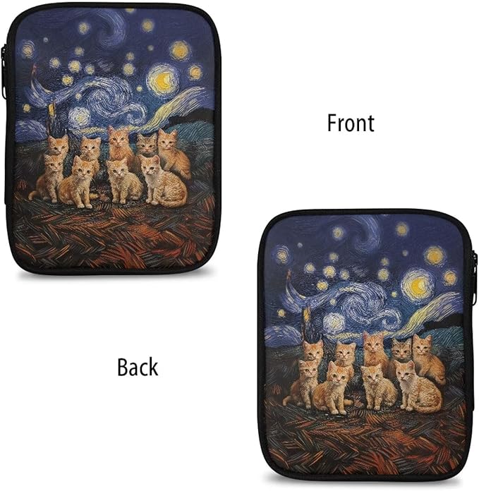 Hechitok Starry Night Cat Crochet Hook Case Without Hooks and Accessories Zipper Storage Organizer Bag with Web Pockets for Various Crochet Needles Accessories Crochet Hook Kit Tools