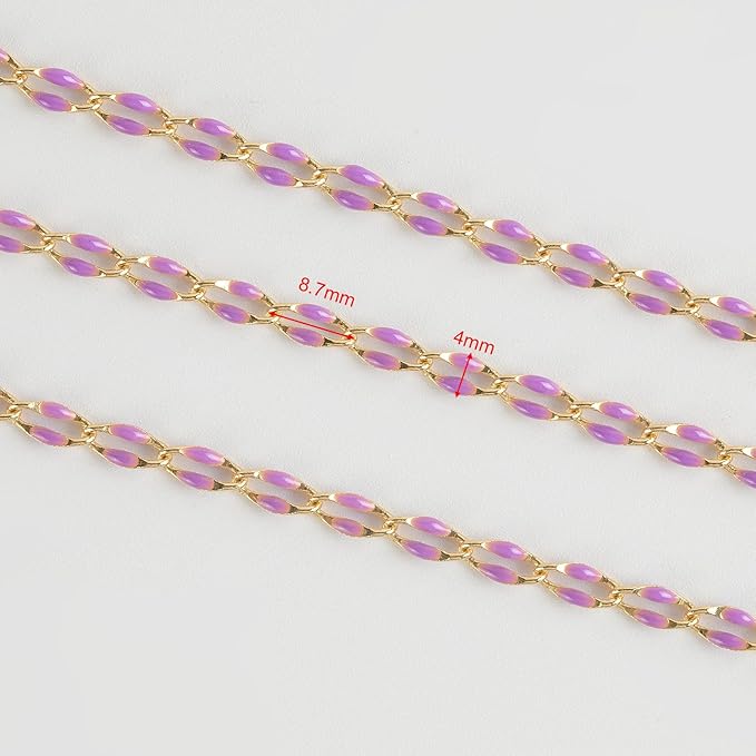 Purple Enamel Jewelry Chains for Making Jewelry, Gold Plated Brass Cable Chain Spool with Jump Rings and Lobster Clasps