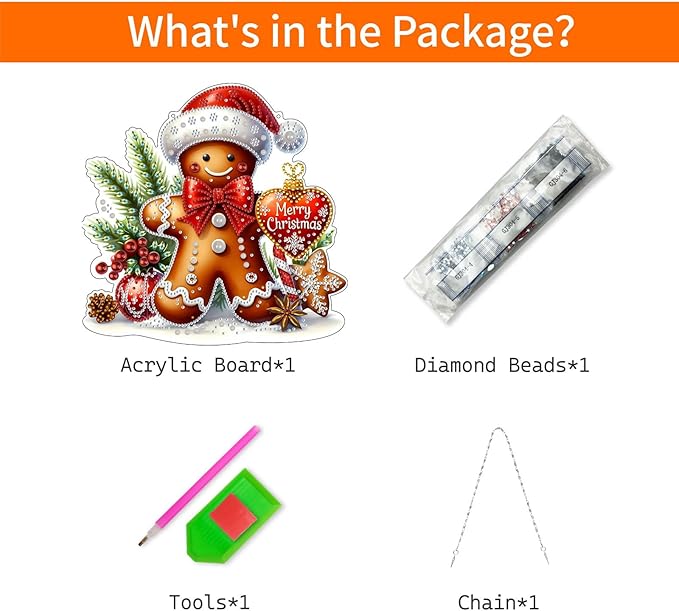 VODAPYC Christmas Diamond Art Hanging Kit for Adults, DIY Double Sided Special Shaped Diamonds Art Window Pendant Ornament for Home Decor(Gingerbread Man)