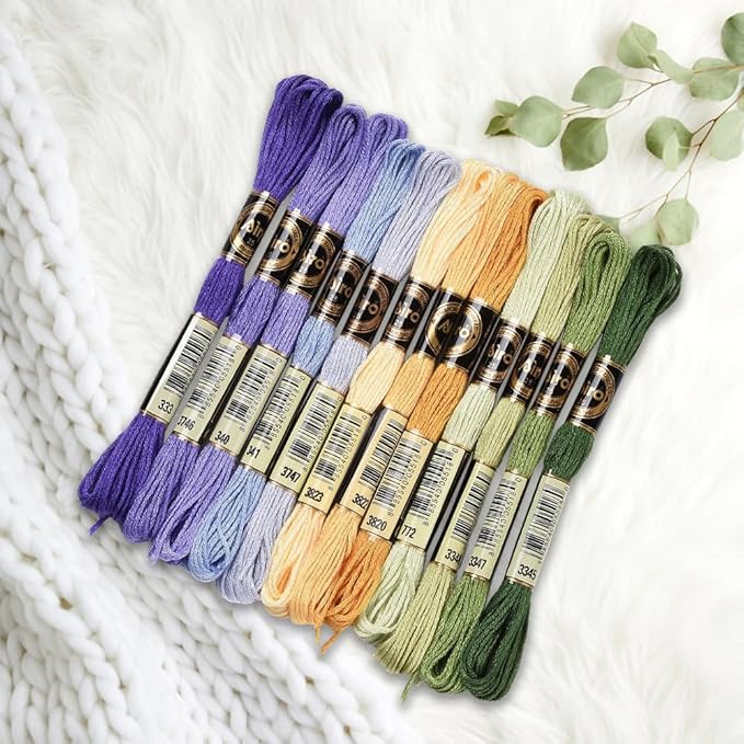12 Skeins 105 Yards 6 Strands Variegated Embroidery Floss Cross Stitch Threads Purple Green Friendship Bracelet String Bulk for Jewelry Making Bracelet Knitting Stitching DIY Craft Supplies