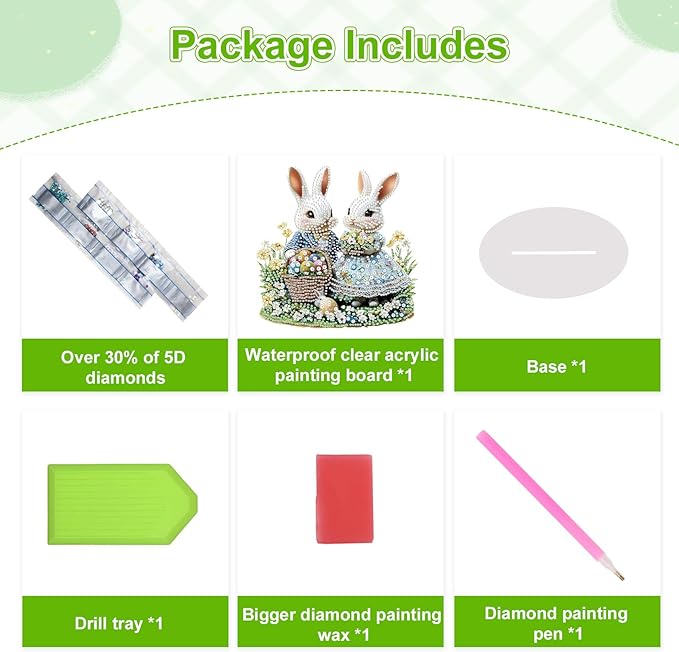 TOSTOG Rabbit Couple Tabletop Diamond Art Kits for Adult, Desktop Diamond Painting for Beginners, 5D DIY Stand Up Crafts Gem Art, Waterproof Full Accessories for Home Decor Idea 20 * 20 cm/8 * 8 in