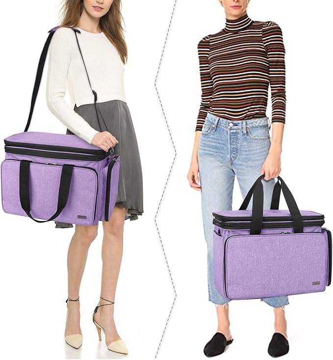 LUXJA Knitting Bag, Yarn Bag with Cover and Shoulder Strap, Yarn Tote Bag for Carrying Projects, Knitting Needles (up to 14”), Circular Needles, Crochet Hooks and Other Accessories, Lavender