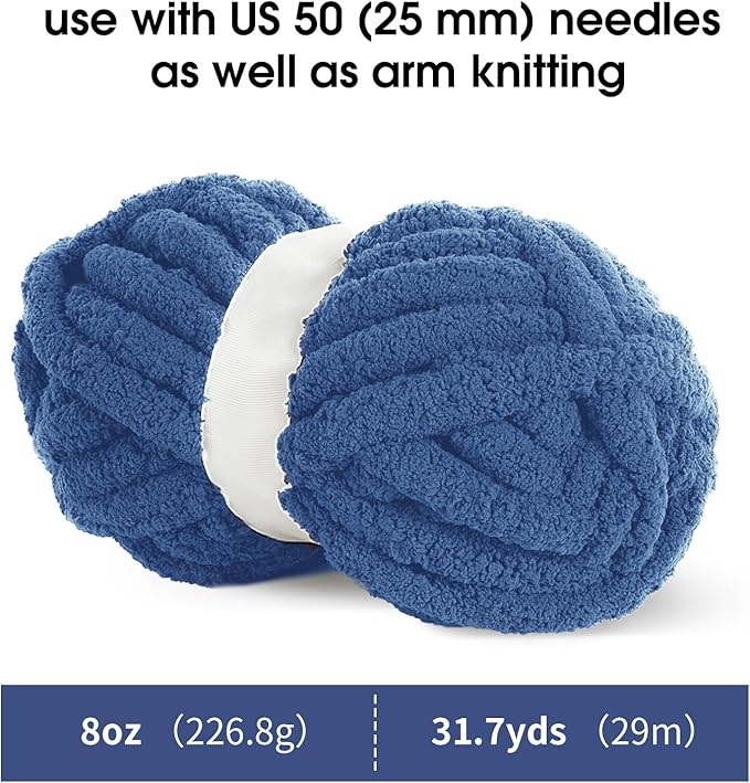 MABOZOO Assorted Chunky Yarn for Crocheting 8 Pack,Fluffy Jumbo Chenille Yarn,Soft Plush Yarn Bulky,Giant Thick Fuzzy Yarn for Hand or Arm Knitting,Country Blue & Sky Blue(31.7 yds,8 oz Each Skein)