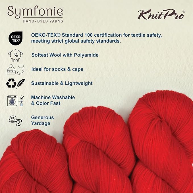 KnitPro Symfonie Fingering Weight Hand Dyed Variegated Yarn Skein | Extra Fine Merino Wool & Polyamide Blend for Knitting & Crocheting, Oeko-TEX Certified 400m, 100g | Terra Berry Bowl
