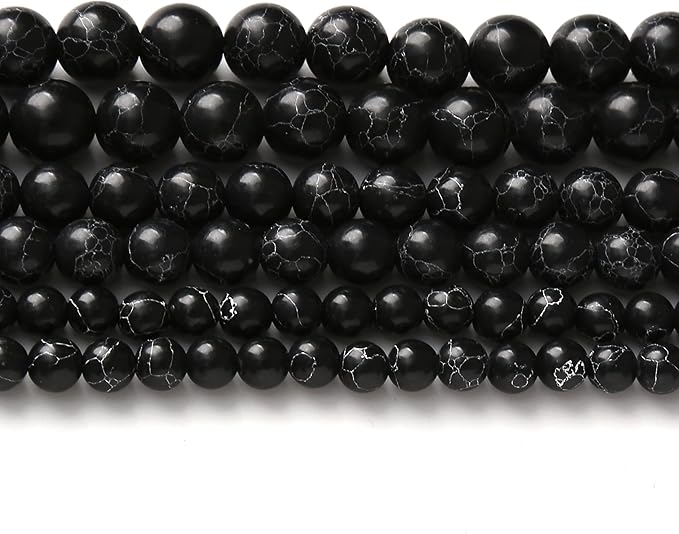 Black Turquoise Stone Beads for Jewelry Making Gemstone Round Crystal Bracelet Necklace 1 Strand 15.5inch 35PCS 10MM