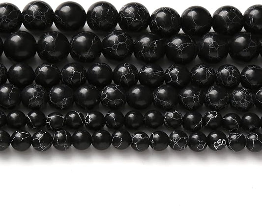 Black Turquoise Stone Beads for Jewelry Making Gemstone Round Crystal Bracelet Necklace 1 Strand 15.5inch 4MM