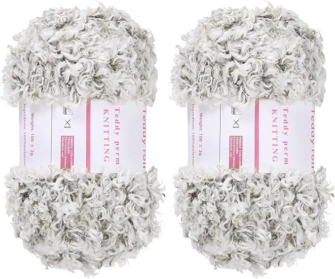 MECCANIXITY 2 Skeins Eyelash Yarn Polyester Yarn Fur Soft Fluffy Chunky Yarn Fuzzy Eyelash Yarn Pale Gray for Crocheting Knit DIY Clothes Bag - 55Yard/50m, 3.32ozx2