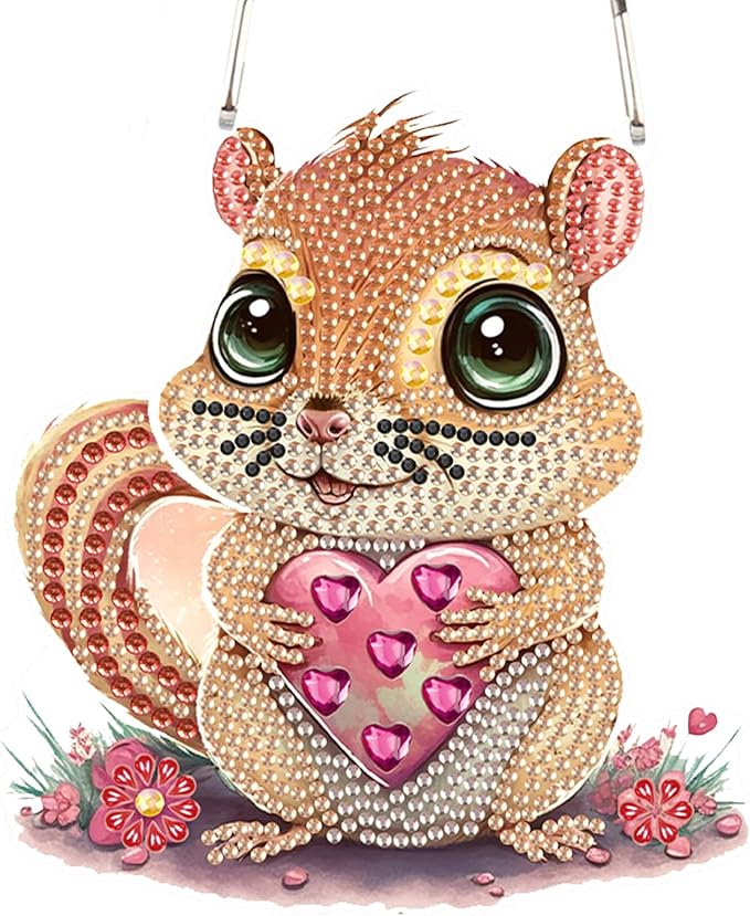 DIY 5D Diamond Painting Rhinestone Acrylic Pendant Kit Love Squirrel Special Shape Diamond Art Crafts Wall Hanging Mosaic Art Door Window Home Decoration Ornament Valentine's Day Gifts