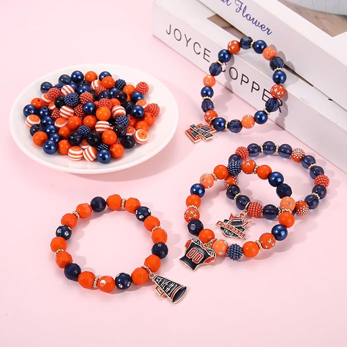 2200PCS+ Game Day Beads Charms for Bracelet Making Polymer Clay Beads Crystal Pearl Letter Gold Spacer Beads Football Charms for Game Day Bracelet Necklace Making DIY Crafts